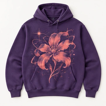 Midnight Bloom Hoodie in Purple, front view