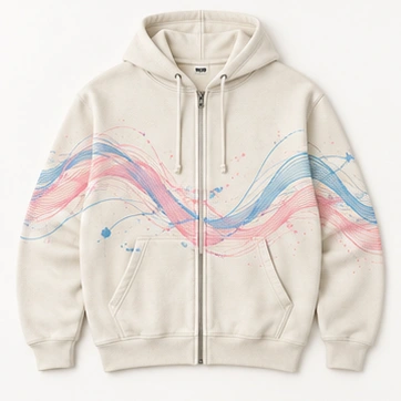 Splitwave Zip Hoodie in Bone, front view